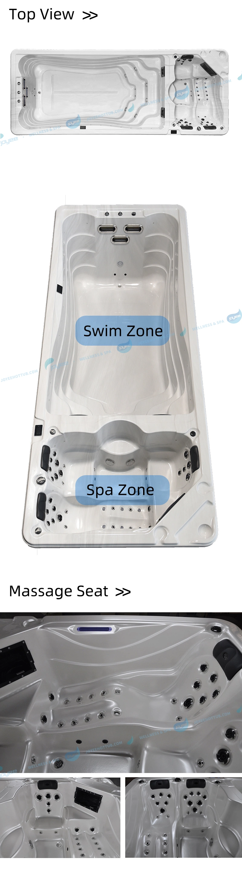 Joyee 6m 8m 2 Zone Acrylic Container Large Jacuzzi Swimming Massage Endless Swim SPA Pool