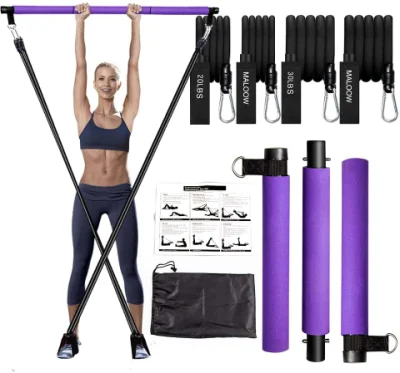 Equipo portátil de la barra de Pilates de la yoga de 3 secciones con el palillo del ejercicio de las bandas de la resistencia