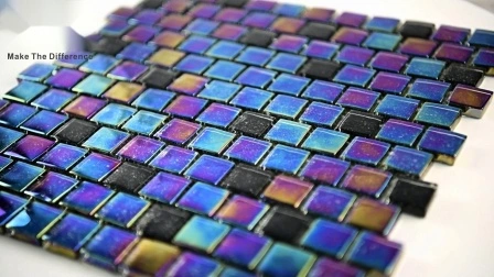 Personalización de la muestra del azulejo de mosaico de la piscina de cristal cuadrado azul iridiscente brillante del fabricante de Foshan